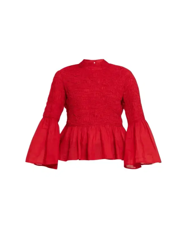 Imogen Smocked Bell-Sleeve Blouse