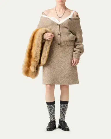 Miu Miu Wool Distressed Scoop-Neck Cardigan | Thumbnail 2