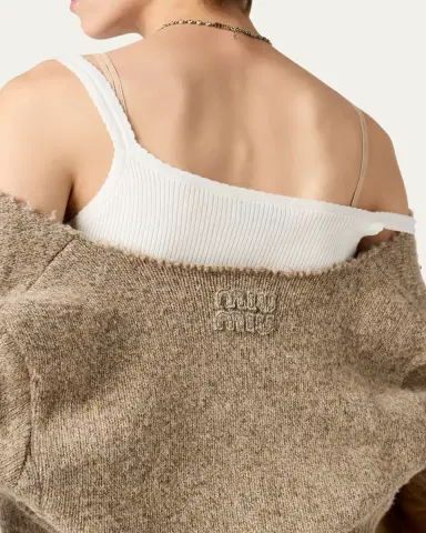 Miu Miu Wool Distressed Scoop-Neck Cardigan | Thumbnail 3