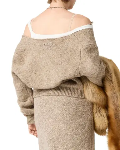Miu Miu Wool Distressed Scoop-Neck Cardigan | Thumbnail 4