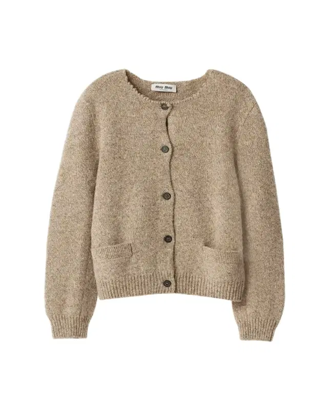 Miu Miu Wool Distressed Scoop-Neck Cardigan