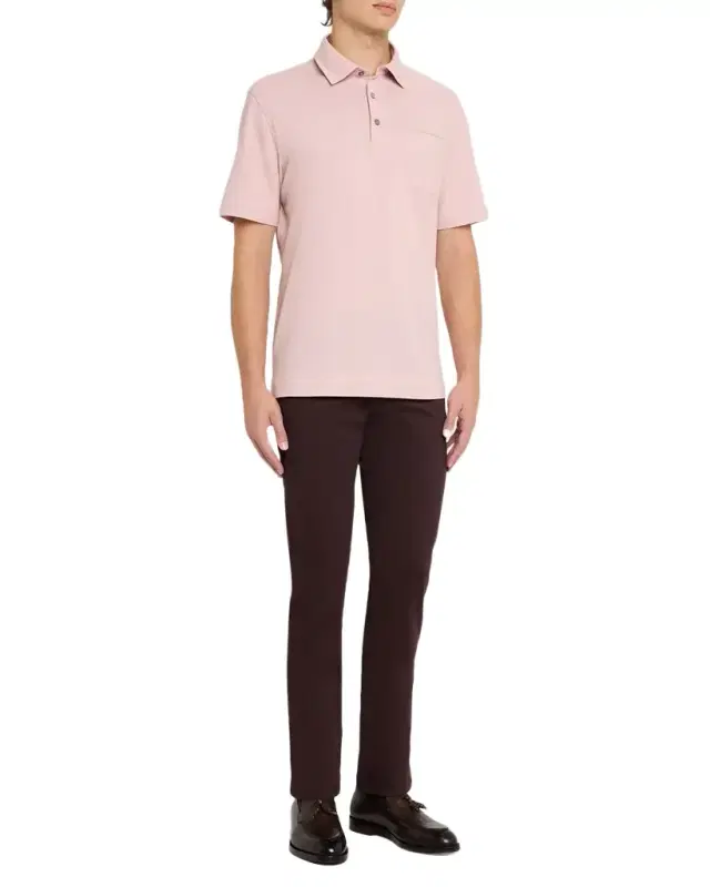 ZEGNA Men's Leather-Trim Pocket Pique Polo Shirt