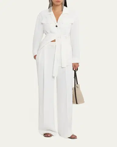 Brunello Cucinelli Monili-Trim Linen Gabardine Wide-Leg Pants | Thumbnail 2