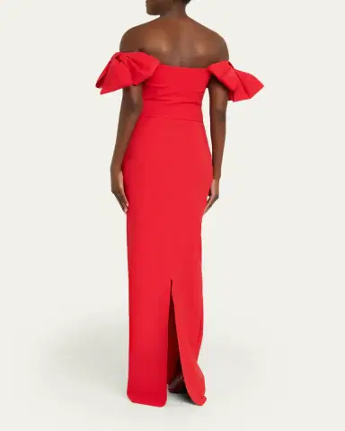 Chiara Boni La Petite Robe Bunjirai Off-Shoulder Bow Column Gown | Thumbnail 3 Chiara Boni La Petite Robe Bunjirai Off-Shoulder Bow Column Gown | Thumbnail 3