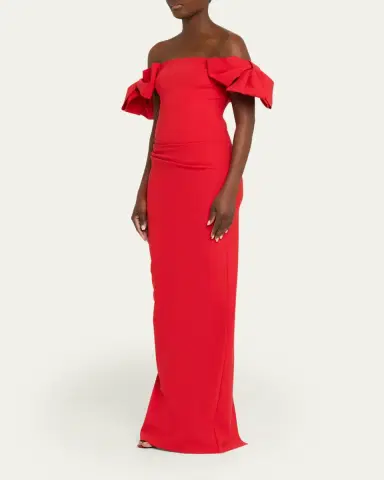 Chiara Boni La Petite Robe Bunjirai Off-Shoulder Bow Column Gown | Thumbnail 4 Chiara Boni La Petite Robe Bunjirai Off-Shoulder Bow Column Gown | Thumbnail 4
