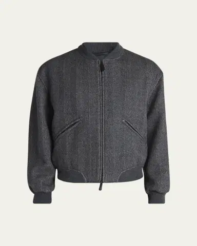 Giorgio Armani Men's Herringbone Cashmere and Wool Bomber Jacket | Thumbnail 5 Giorgio Armani Men's Herringbone Cashmere and Wool Bomber Jacket | Thumbnail 5