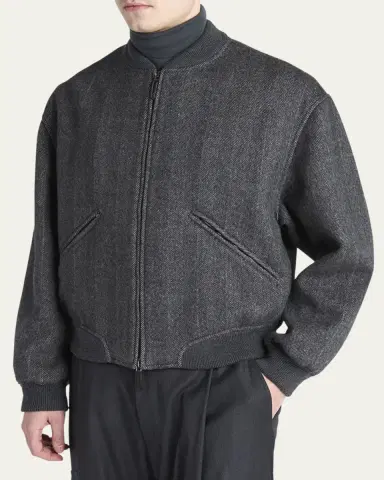 Giorgio Armani Men's Herringbone Cashmere and Wool Bomber Jacket | Thumbnail 8 Giorgio Armani Men's Herringbone Cashmere and Wool Bomber Jacket | Thumbnail 8