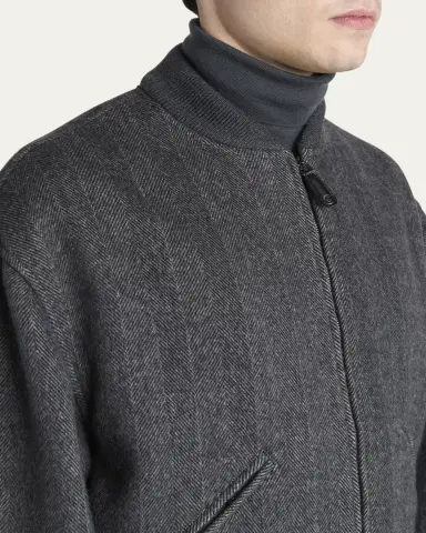 Giorgio Armani Men's Herringbone Cashmere and Wool Bomber Jacket | Thumbnail 9 Giorgio Armani Men's Herringbone Cashmere and Wool Bomber Jacket | Thumbnail 9