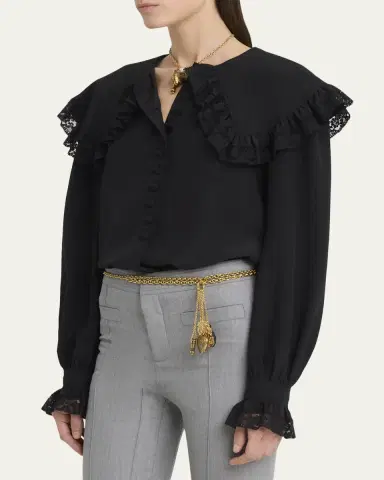 Chloé Roscini Lace-Trim Silk Blouse | Thumbnail 4