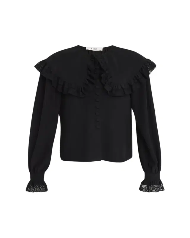 Roscini Lace-Trim Silk Blouse