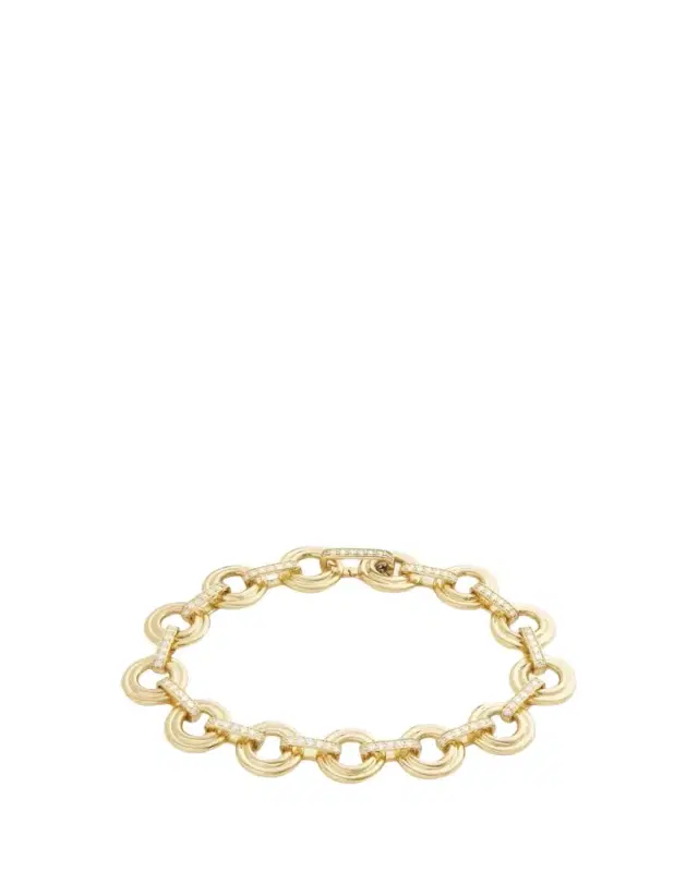 18K Yellow Gold Double Round Link Bracelet with Diamonds