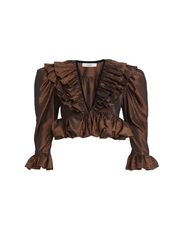 Ruffle-Trim Cropped Blouse