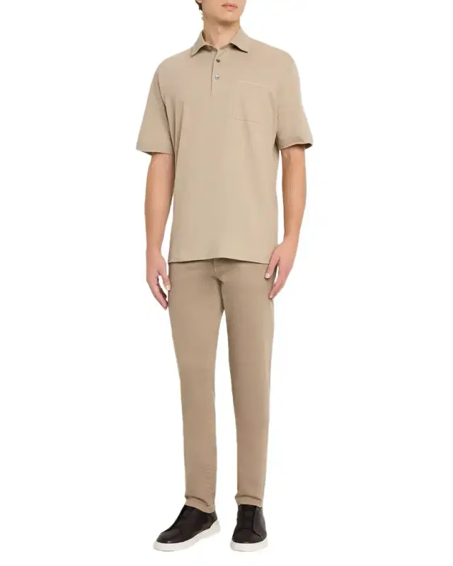 Men's Leather-Trim Pocket Pique Polo Shirt