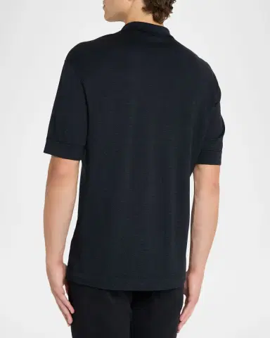 Zegna Men's Cotton and Silk Tipped Polo Shirt | Thumbnail 2 Zegna Men's Cotton and Silk Tipped Polo Shirt | Thumbnail 2