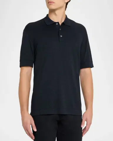 Zegna Men's Cotton and Silk Tipped Polo Shirt | Thumbnail 3 Zegna Men's Cotton and Silk Tipped Polo Shirt | Thumbnail 3