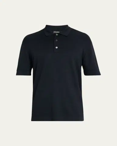 Zegna Men's Cotton and Silk Tipped Polo Shirt | Thumbnail 5 Zegna Men's Cotton and Silk Tipped Polo Shirt | Thumbnail 5
