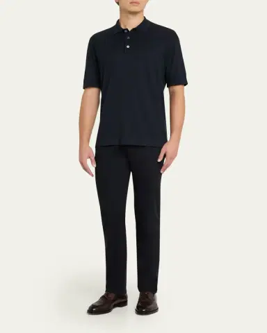 Zegna Men's Cotton and Silk Tipped Polo Shirt | Thumbnail 6 Zegna Men's Cotton and Silk Tipped Polo Shirt | Thumbnail 6