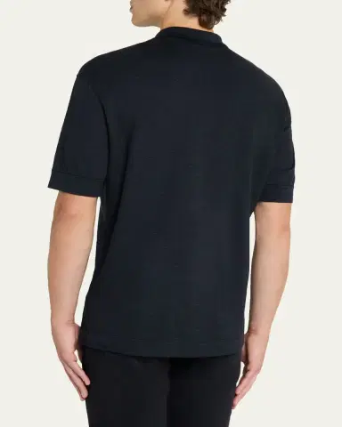 Zegna Men's Cotton and Silk Tipped Polo Shirt | Thumbnail 7 Zegna Men's Cotton and Silk Tipped Polo Shirt | Thumbnail 7