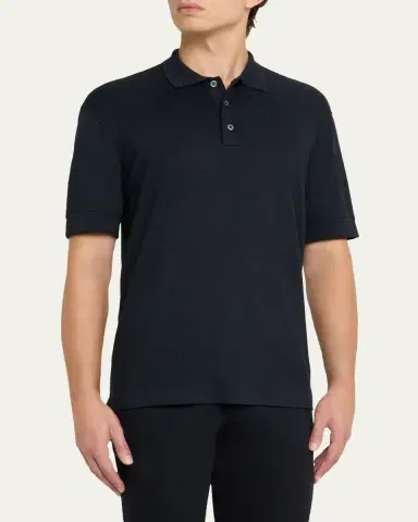 Zegna Men's Cotton and Silk Tipped Polo Shirt | Thumbnail 8 Zegna Men's Cotton and Silk Tipped Polo Shirt | Thumbnail 8