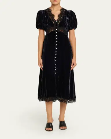 Sea Clarice Lace-Trim Velvet Midi Dress | Thumbnail 2