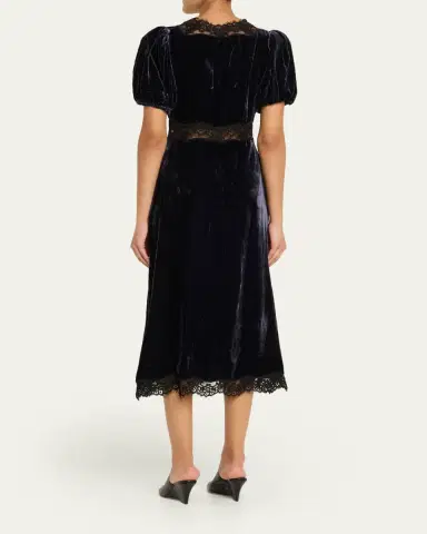 Sea Clarice Lace-Trim Velvet Midi Dress | Thumbnail 3