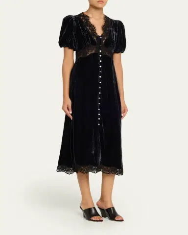 Sea Clarice Lace-Trim Velvet Midi Dress | Thumbnail 4