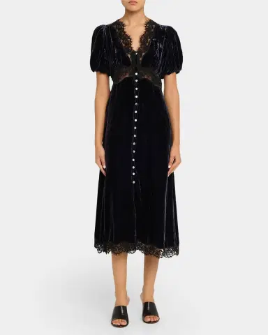 Sea Clarice Lace-Trim Velvet Midi Dress | Thumbnail 6