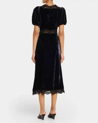 Sea Clarice Lace-Trim Velvet Midi Dress | Thumbnail 7