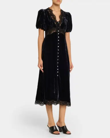 Sea Clarice Lace-Trim Velvet Midi Dress | Thumbnail 8