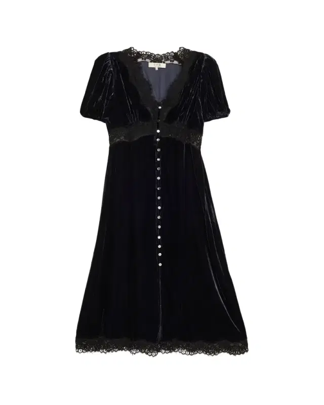 Clarice Lace-Trim Velvet Midi Dress