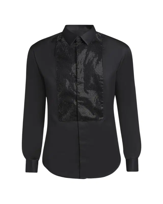 Men's Crystal Bib Front Cotton Dress Shirt