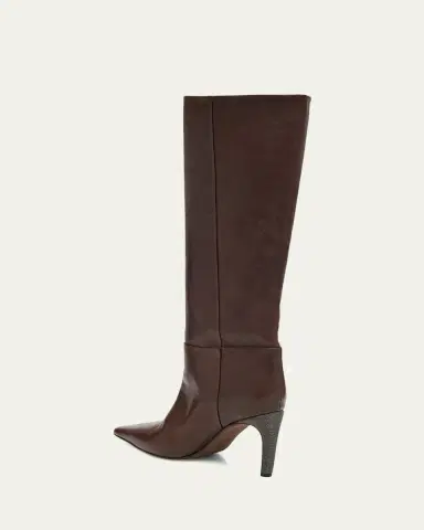 Brunello Cucinelli 80mm Leather Knee-High Boots with Monili Heel | Thumbnail 4 Brunello Cucinelli 80mm Leather Knee-High Boots with Monili Heel | Thumbnail 4