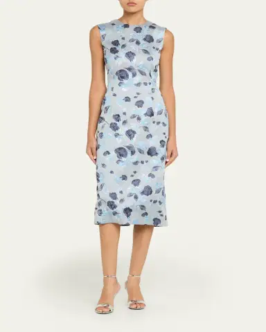 PRABAL GURUNG Metallic Floral Jacquard Sleeveless Midi Dress | Thumbnail 2 PRABAL GURUNG Metallic Floral Jacquard Sleeveless Midi Dress | Thumbnail 2