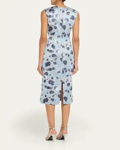 PRABAL GURUNG Metallic Floral Jacquard Sleeveless Midi Dress | Thumbnail 3 PRABAL GURUNG Metallic Floral Jacquard Sleeveless Midi Dress | Thumbnail 3