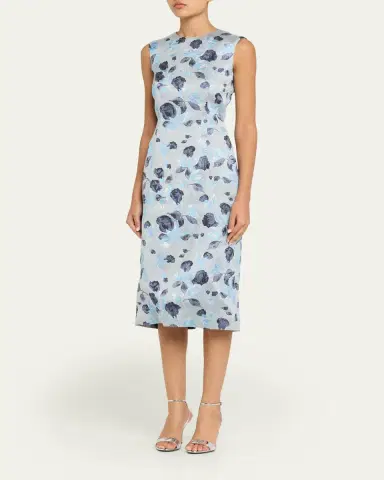 PRABAL GURUNG Metallic Floral Jacquard Sleeveless Midi Dress | Thumbnail 4 PRABAL GURUNG Metallic Floral Jacquard Sleeveless Midi Dress | Thumbnail 4