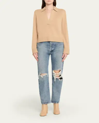 SIMKHAI Cashmere-Cotton Polo Sweater | Thumbnail 2 SIMKHAI Cashmere-Cotton Polo Sweater | Thumbnail 2
