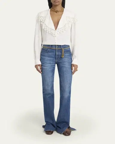 Chloé Floral-Trim Printed Silk Blouse | Thumbnail 2 Chloé Floral-Trim Printed Silk Blouse | Thumbnail 2