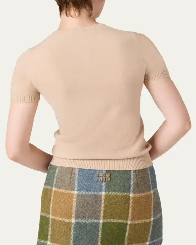 Miu Miu Short-Sleeve Cashmere Henley Sweater | Thumbnail 3
