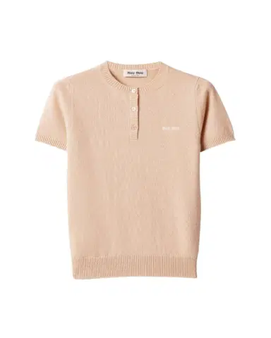 Miu Miu Short-Sleeve Cashmere Henley Sweater | Thumbnail 1