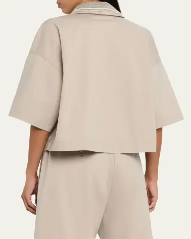 Brunello Cucinelli Techno Couture Fleece Polo Shirt With Double Knit Collar | Thumbnail 3 Brunello Cucinelli Techno Couture Fleece Polo Shirt With Double Knit Collar | Thumbnail 3