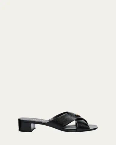 Prada 35mm Triangle Logo Metallic Leather Mule Sandals | Thumbnail 6