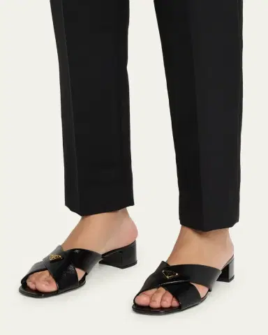 Prada 35mm Triangle Logo Metallic Leather Mule Sandals | Thumbnail 7
