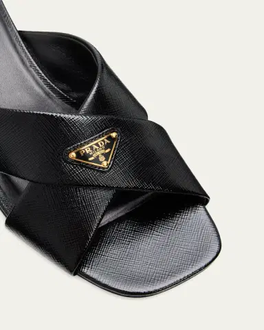 Prada 35mm Triangle Logo Metallic Leather Mule Sandals | Thumbnail 10