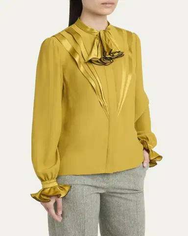 Valentino Garavani Ruffle Pleated Silk Blouse | Thumbnail 4