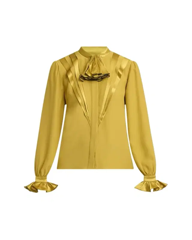 Ruffle Pleated Silk Blouse