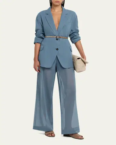 Brunello Cucinelli Monili-Trim Cotton Organza Wide-Leg Track Pants | Thumbnail 2 Brunello Cucinelli Monili-Trim Cotton Organza Wide-Leg Track Pants | Thumbnail 2