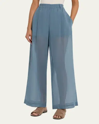 Brunello Cucinelli Monili-Trim Cotton Organza Wide-Leg Track Pants | Thumbnail 4 Brunello Cucinelli Monili-Trim Cotton Organza Wide-Leg Track Pants | Thumbnail 4