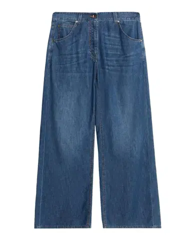 Brunello Cucinelli Lightweight Denim Wide-Leg Jeans With Monili Trim | Thumbnail 1