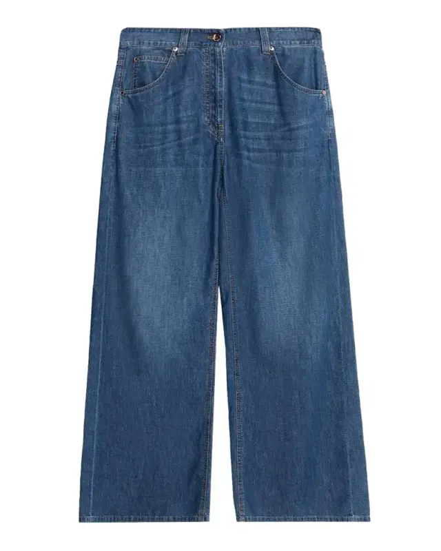 Brunello Cucinelli Lightweight Denim Wide-Leg Jeans With Monili Trim