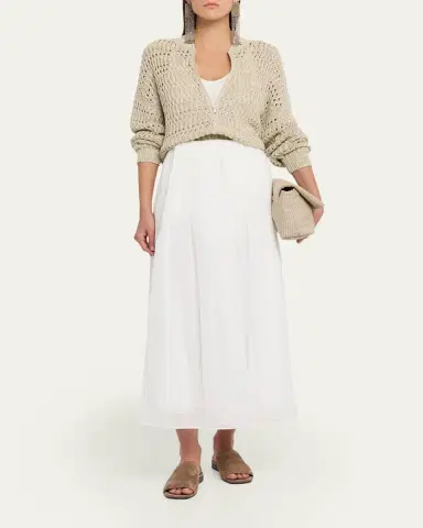 Brunello Cucinelli Paillette Linen Open-Knit Zip Cardigan | Thumbnail 2